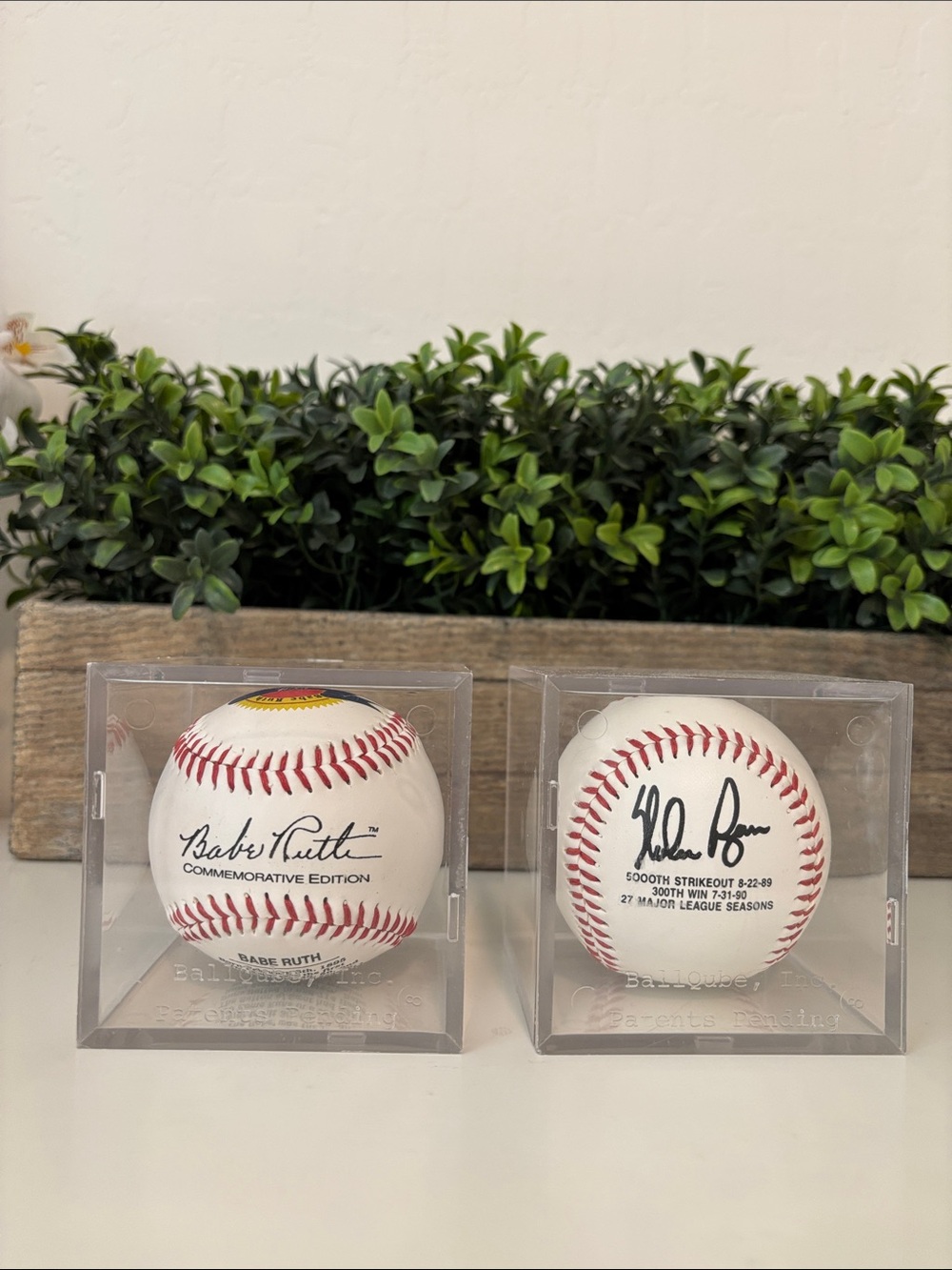 Babe Ruth & Nolan Ryan Commemorative Baseball in a Display Case